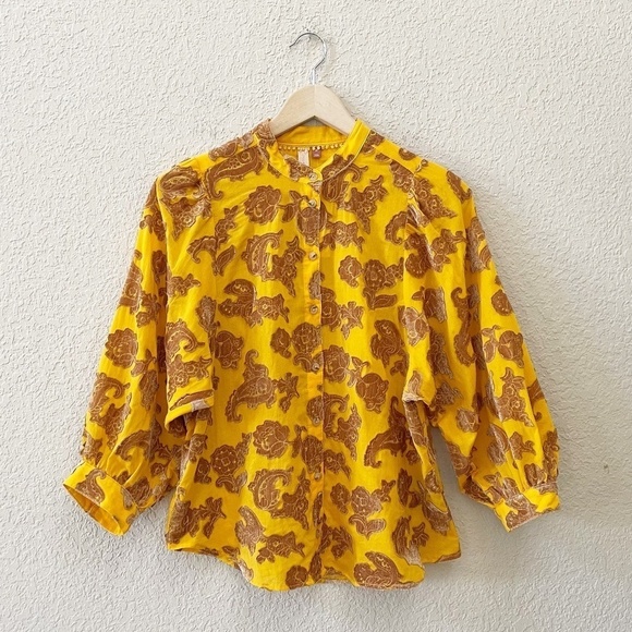 Pilcro Velvet Blouse Top Floral Embroidered Applique Casual Boho Peasant XS NWT - Picture 5 of 15